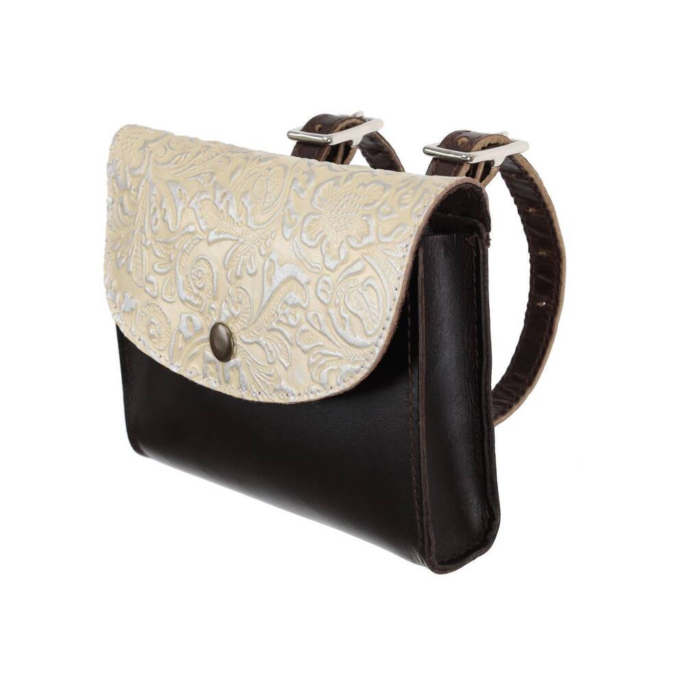 NEW SHOWMAN women's ethereal rose leather pommel pouch bag in dark brown white r